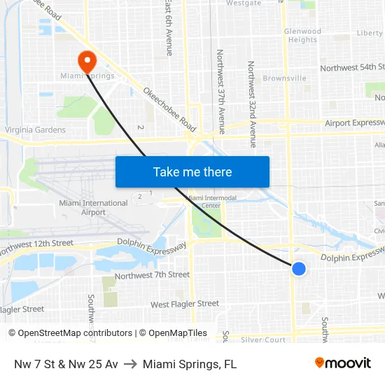 Nw 7 St & Nw 25 Av to Miami Springs, FL map