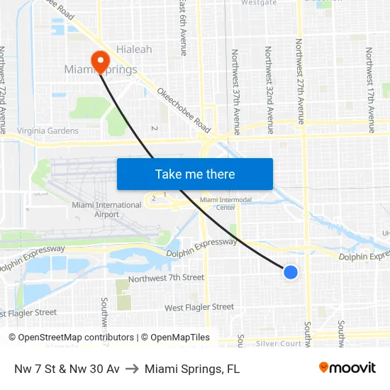 Nw 7 St & Nw 30 Av to Miami Springs, FL map