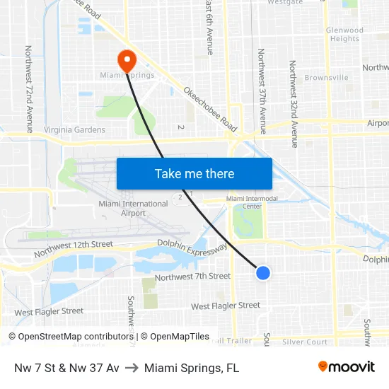 Nw 7 St & Nw 37 Av to Miami Springs, FL map
