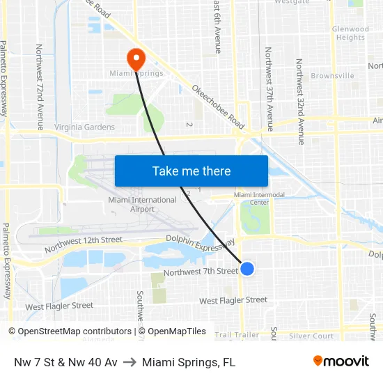 Nw 7 St & Nw 40 Av to Miami Springs, FL map