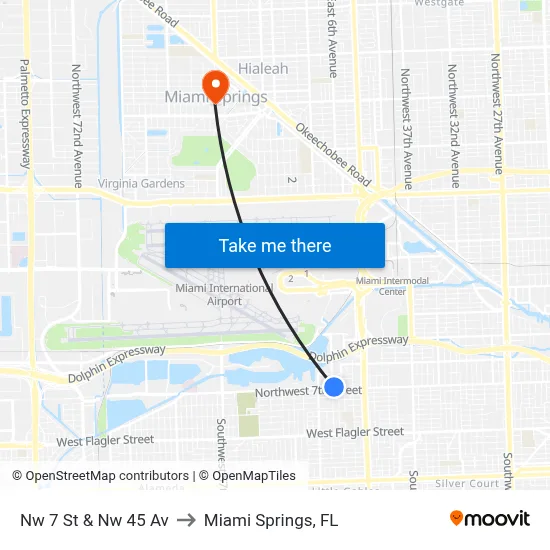 Nw 7 St & Nw 45 Av to Miami Springs, FL map