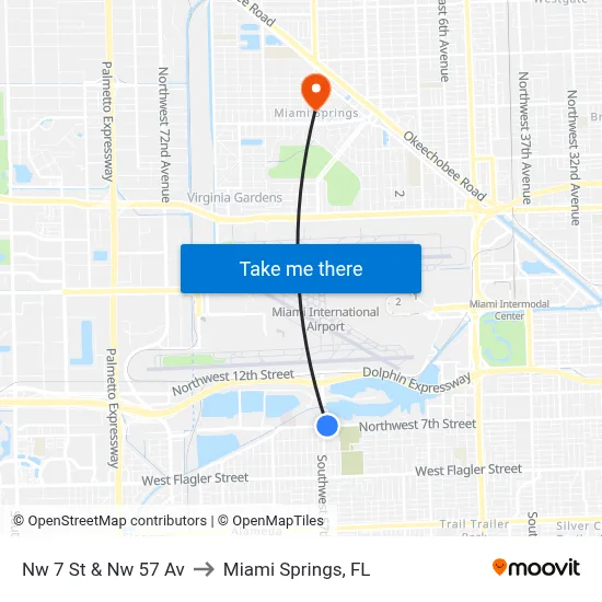 Nw 7 St & Nw 57 Av to Miami Springs, FL map