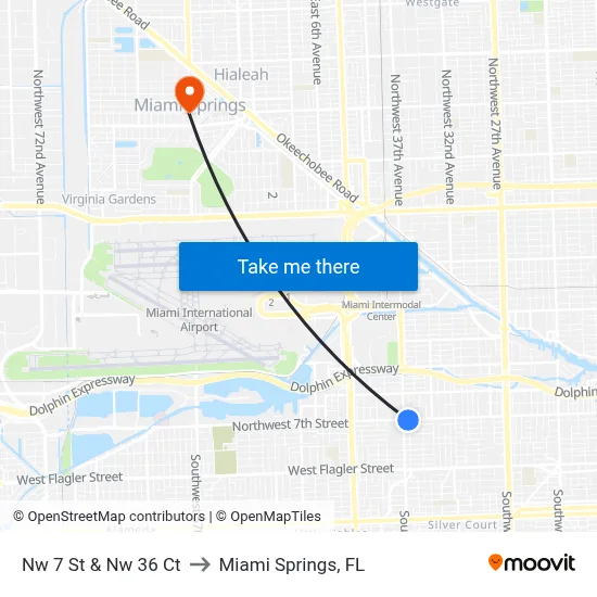 Nw 7 St & Nw 36 Ct to Miami Springs, FL map