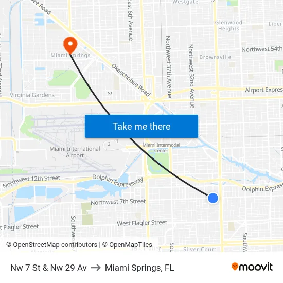 Nw 7 St & Nw 29 Av to Miami Springs, FL map
