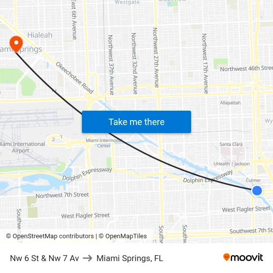 Nw 6 St & Nw 7 Av to Miami Springs, FL map