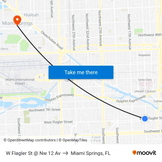 W Flagler St @ Nw 12 Av to Miami Springs, FL map