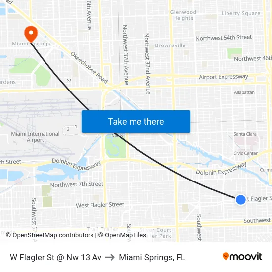 W Flagler St @ Nw 13 Av to Miami Springs, FL map