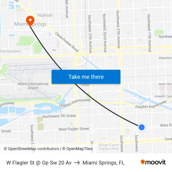 W Flagler St @ Op Sw 20 Av to Miami Springs, FL map