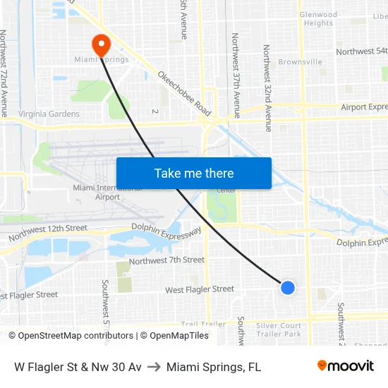 W Flagler St & Nw 30 Av to Miami Springs, FL map