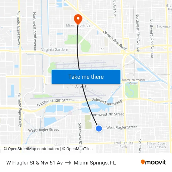 W Flagler St & Nw 51 Av to Miami Springs, FL map