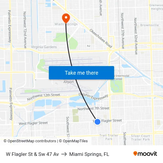 W Flagler St & Sw 47 Av to Miami Springs, FL map