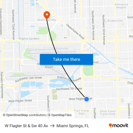 W Flagler St & Sw 40 Av to Miami Springs, FL map