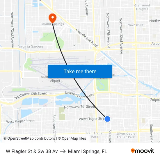 W Flagler St & Sw 38 Av to Miami Springs, FL map