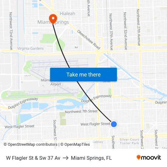 W Flagler St & Sw 37 Av to Miami Springs, FL map