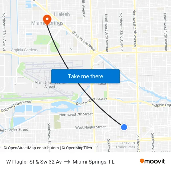 W Flagler St & Sw 32 Av to Miami Springs, FL map