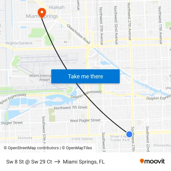 Sw 8 St @ Sw 29 Ct to Miami Springs, FL map