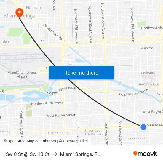 Sw 8 St @ Sw 13 Ct to Miami Springs, FL map