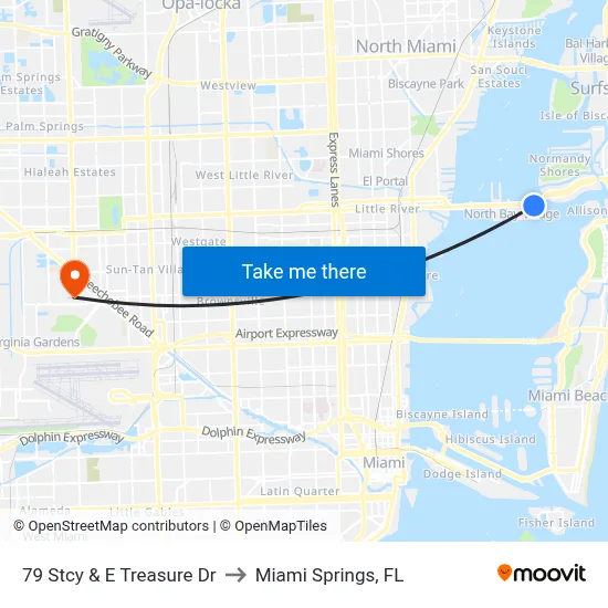 79 Stcy & E Treasure Dr to Miami Springs, FL map
