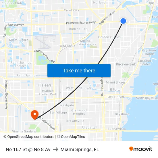 Ne 167 St @ Ne 8 Av to Miami Springs, FL map