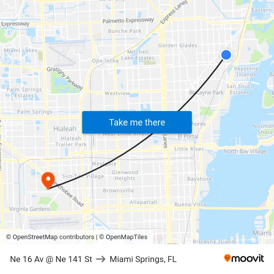 Ne 16 Av @ Ne 141 St to Miami Springs, FL map