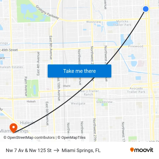 Nw 7 Av & Nw 125 St to Miami Springs, FL map