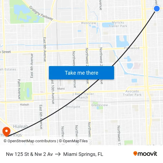 Nw 125 St & Nw 2 Av to Miami Springs, FL map