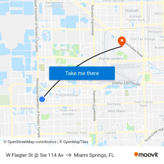 W Flagler St @ Sw 114 Av to Miami Springs, FL map