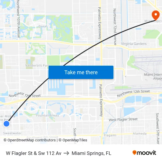 W Flagler St & Sw 112 Av to Miami Springs, FL map