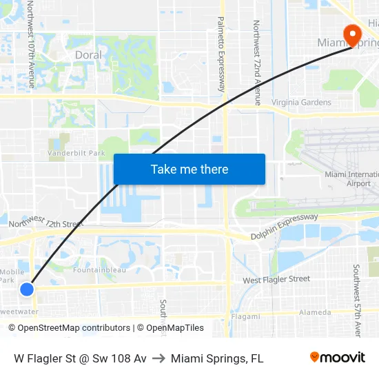 W Flagler St @ Sw 108 Av to Miami Springs, FL map