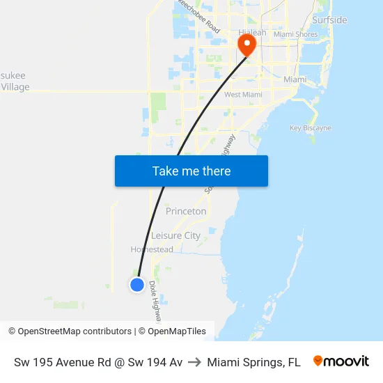 Sw 195 Avenue Rd @ Sw 194 Av to Miami Springs, FL map