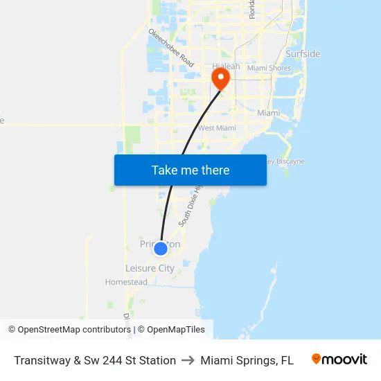 Transitway & Sw 244 St Station to Miami Springs, FL map