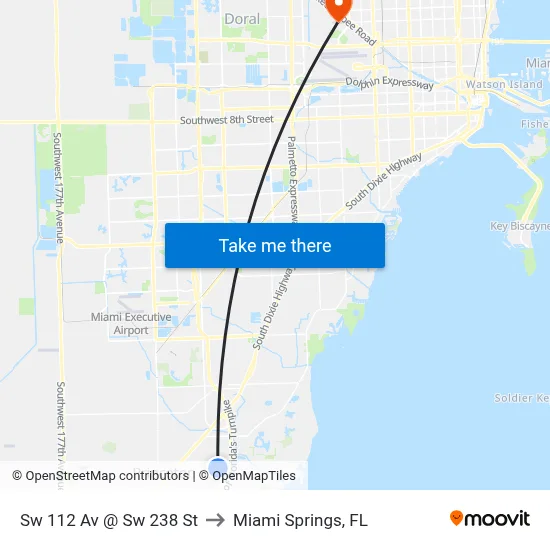 Sw 112 Av @ Sw 238 St to Miami Springs, FL map