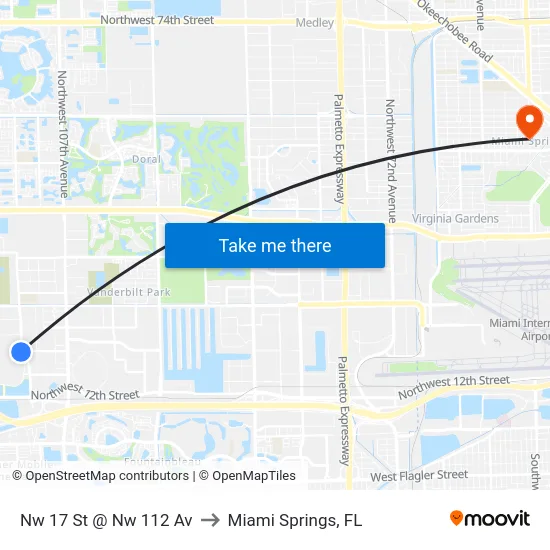 Nw 17 St @ Nw 112 Av to Miami Springs, FL map