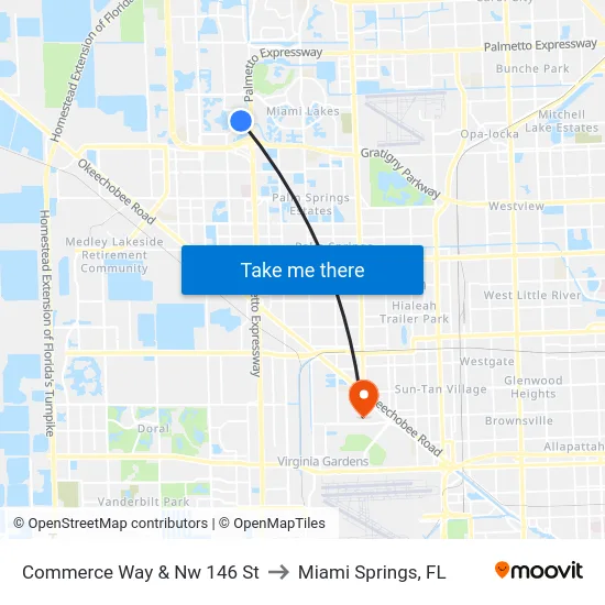 Commerce Way & Nw 146 St to Miami Springs, FL map
