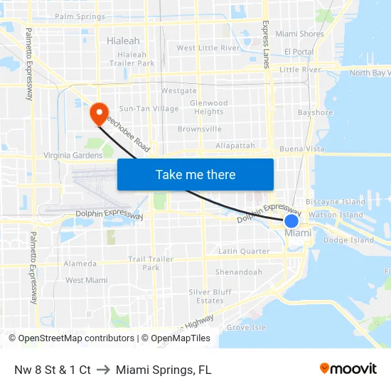 Nw 8 St & 1 Ct to Miami Springs, FL map