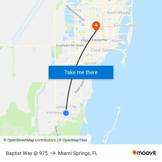 Baptist Way @ 975 to Miami Springs, FL map