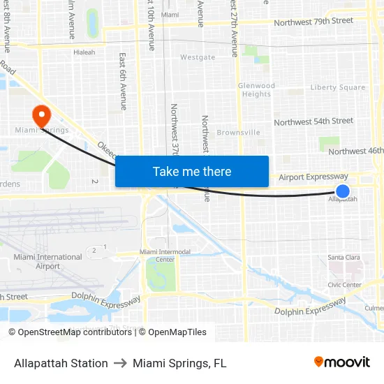 Allapattah Station to Miami Springs, FL map