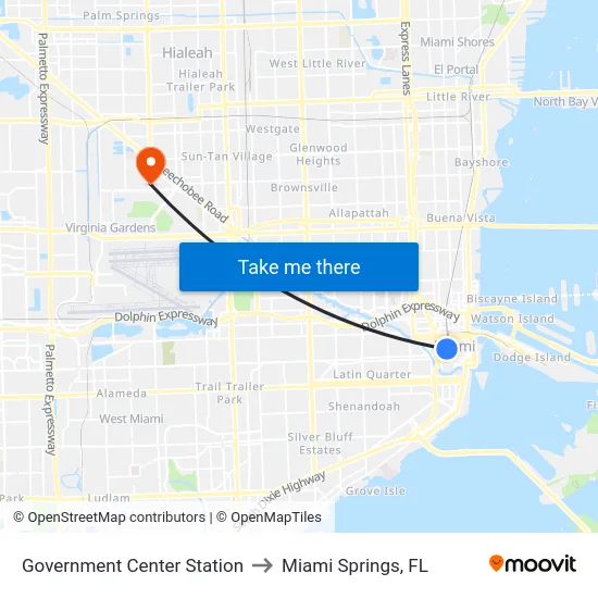 Government Center Station to Miami Springs, FL map