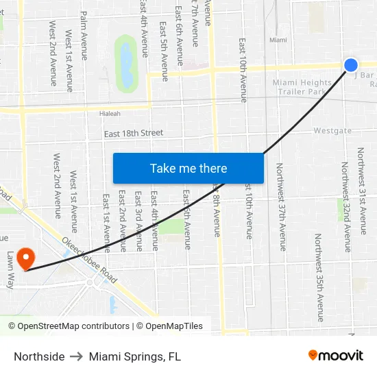 Northside to Miami Springs, FL map