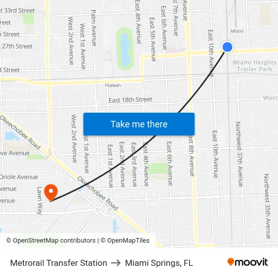 Metrorail Transfer Station to Miami Springs, FL map