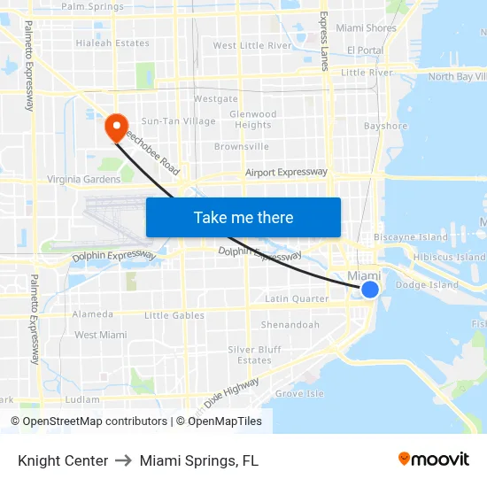 Knight Center to Miami Springs, FL map