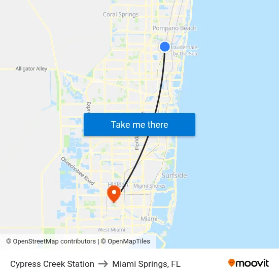 Cypress Creek Station to Miami Springs, FL map
