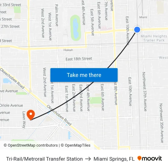 Tri-Rail/Metrorail Transfer Station to Miami Springs, FL map