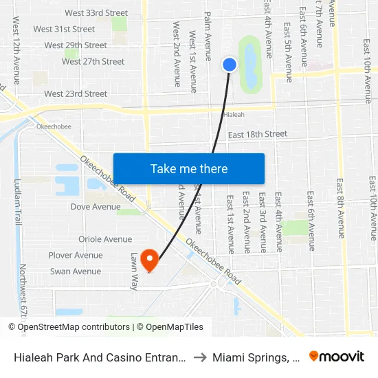 Hialeah Park And Casino Entrance to Miami Springs, FL map