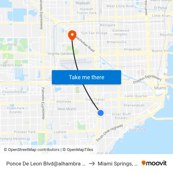 Ponce De Leon Blvd@alhambra Cir to Miami Springs, FL map