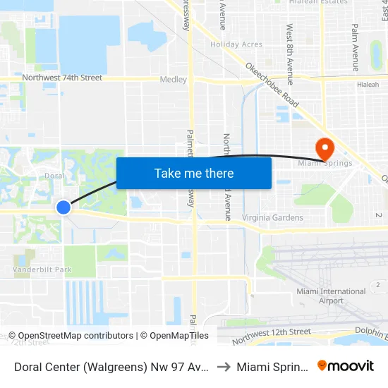 Doral Center (Walgreens) Nw 97 Ave@nw 41 St to Miami Springs, FL map