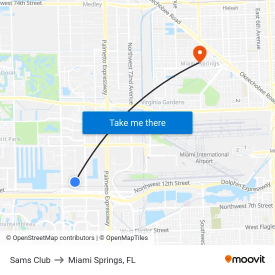 Sams Club to Miami Springs, FL map