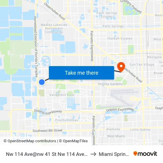 Nw 114 Ave@nw 41 St Nw 114 Ave@nw 41 St to Miami Springs, FL map