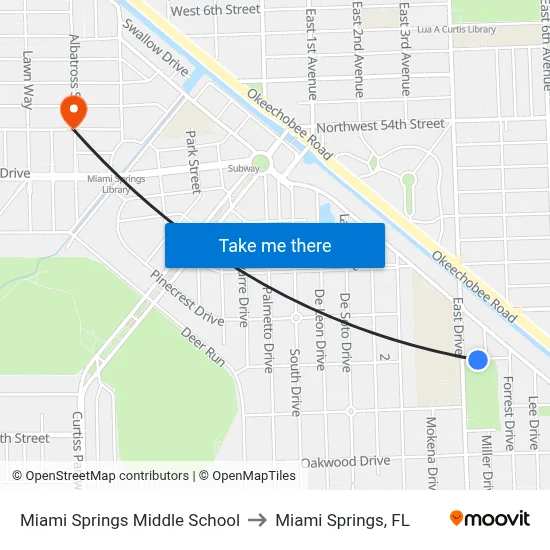 Miami Springs Middle School to Miami Springs, FL map