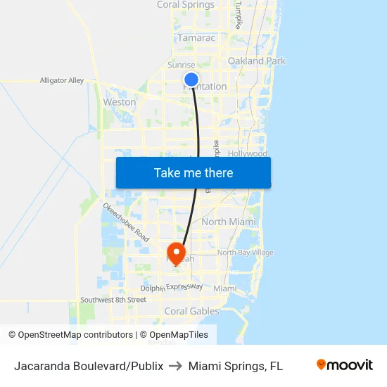 Jacaranda Boulevard/Publix to Miami Springs, FL map
